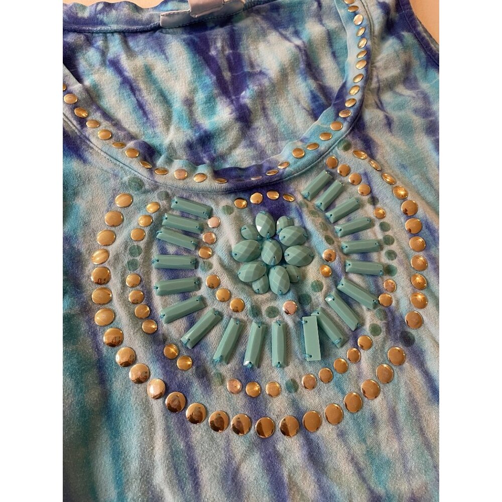 Roamans Womens Beaded Tank Top Large Hippie Boho Artsy Festival Indie Concert - Picture 6 of 10